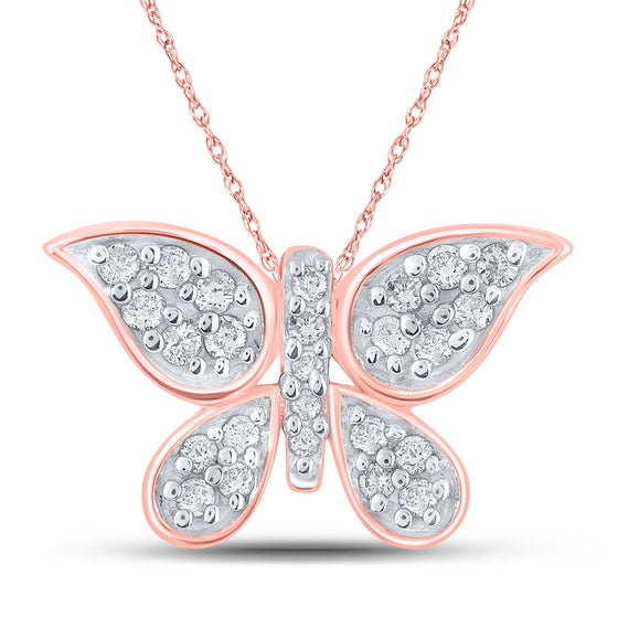 10k Rose Gold Womens Round Diamond Butterfly Pendant 1/6 Cttw