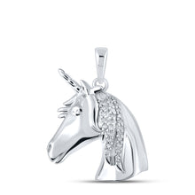  10k White Gold Womens Round Diamond Unicorn Animal Pendant 1/20 Cttw