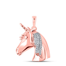  10k Rose Gold Womens Round Diamond Unicorn Animal Pendant 1/20 Cttw