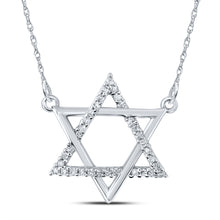  10k White Gold Womens Round Diamond Magen David Star Necklace 1/12 Cttw