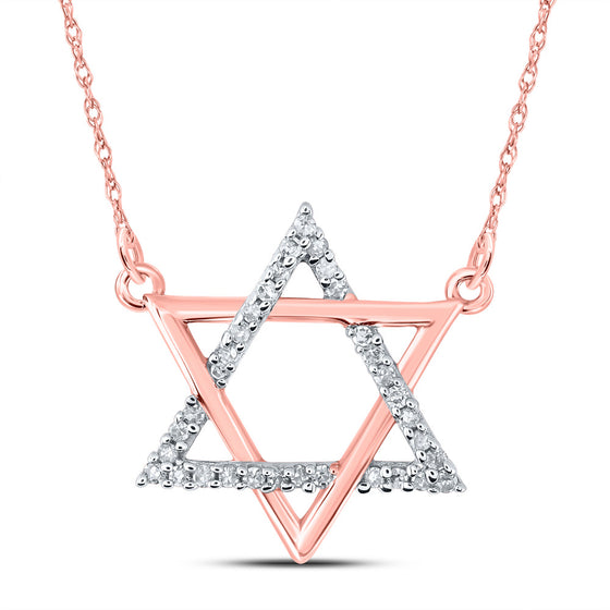 10k Rose Gold Womens Round Diamond Magen David Star Necklace 1/12 Cttw