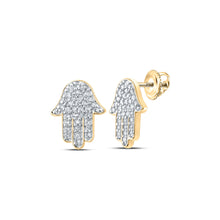  10k Yellow Gold Womens Round Diamond Hamsa Earrings 1/5 Cttw