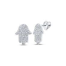  10k White Gold Womens Round Diamond Hamsa Earrings 1/5 Cttw