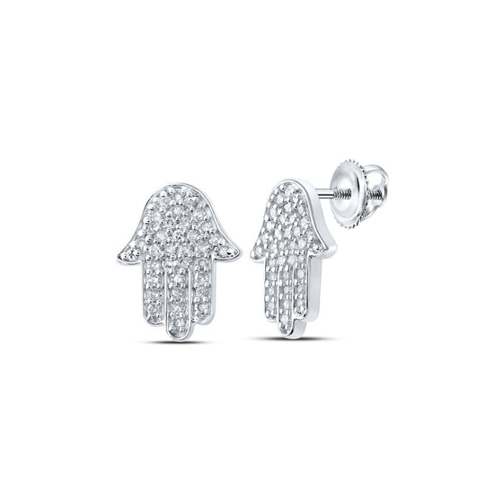 10k White Gold Womens Round Diamond Hamsa Earrings 1/5 Cttw