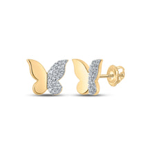  10k Yellow Gold Womens Round Diamond Butterfly Earrings 1/8 Cttw