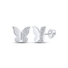  10k White Gold Womens Round Diamond Butterfly Earrings 1/8 Cttw