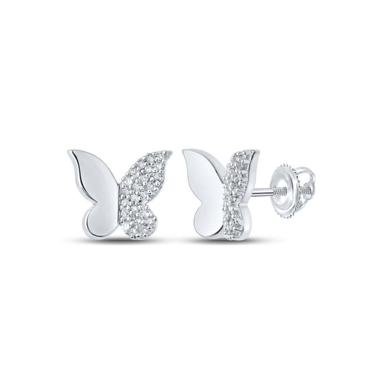 10k White Gold Womens Round Diamond Butterfly Earrings 1/8 Cttw