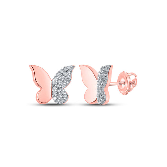 10k Rose Gold Womens Round Diamond Butterfly Earrings 1/8 Cttw
