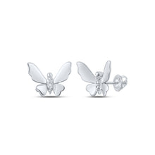  10k White Gold Womens Round Diamond Butterfly Earrings .03 Cttw