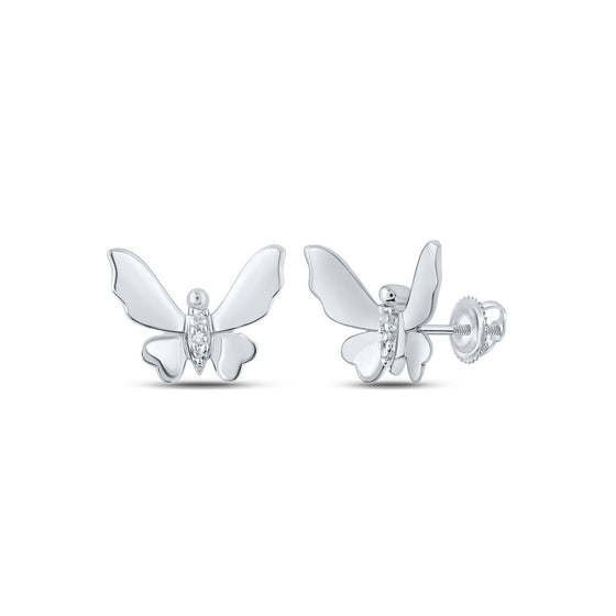 10k White Gold Womens Round Diamond Butterfly Earrings .03 Cttw