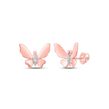  10k Rose Gold Womens Round Diamond Butterfly Earrings .03 Cttw