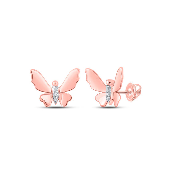 10k Rose Gold Womens Round Diamond Butterfly Earrings .03 Cttw
