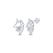  10k White Gold Womens Round Diamond Unicorn Earrings 1/20 Cttw