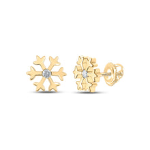  10k Yellow Gold Womens Round Diamond Snowflake Fashion Earrings 1/20 Cttw