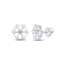  10k White Gold Womens Round Diamond Snowflake Fashion Earrings 1/20 Cttw
