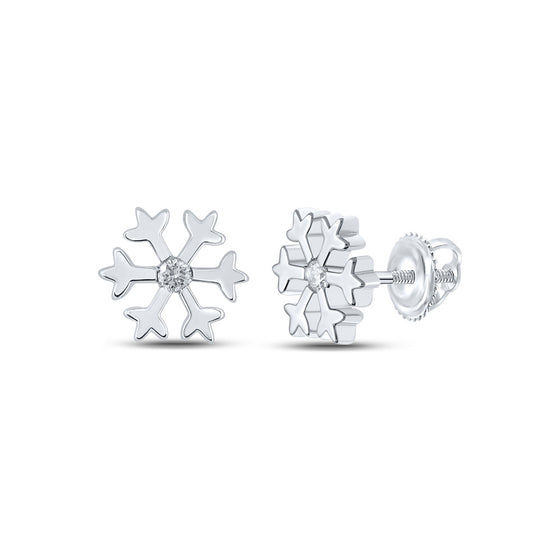 10k White Gold Womens Round Diamond Snowflake Fashion Earrings 1/20 Cttw