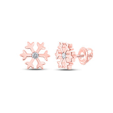  10k Rose Gold Womens Round Diamond Snowflake Fashion Earrings 1/20 Cttw
