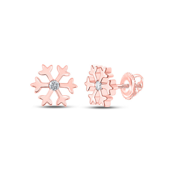 10k Rose Gold Womens Round Diamond Snowflake Fashion Earrings 1/20 Cttw