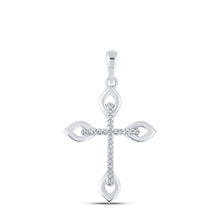  10k White Gold Womens Round Diamond Cross Pendant 1/20 Cttw