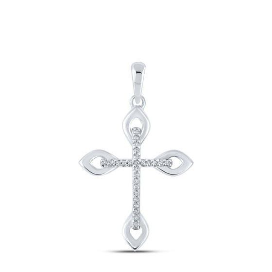 10k White Gold Womens Round Diamond Cross Pendant 1/20 Cttw
