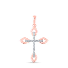  10k Rose Gold Womens Round Diamond Cross Pendant 1/20 Cttw