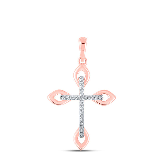 10k Rose Gold Womens Round Diamond Cross Pendant 1/20 Cttw