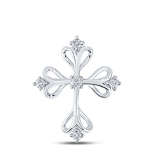  10k White Gold Womens Round Diamond Cross Pendant 1/8 Cttw