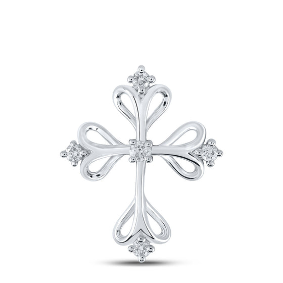 10k White Gold Womens Round Diamond Cross Pendant 1/8 Cttw