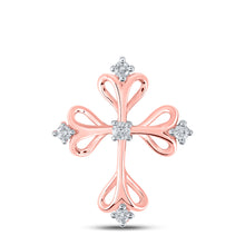  10k Rose Gold Womens Round Diamond Cross Pendant 1/8 Cttw