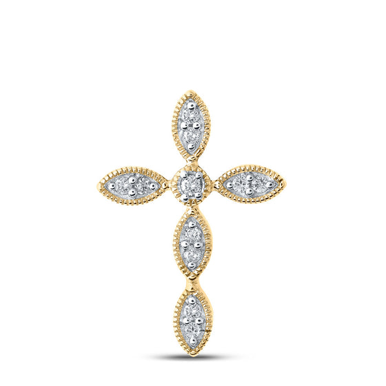 10k Yellow Gold Womens Round Diamond Cross Pendant 1/8 Cttw