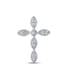  10k White Gold Womens Round Diamond Cross Pendant 1/8 Cttw