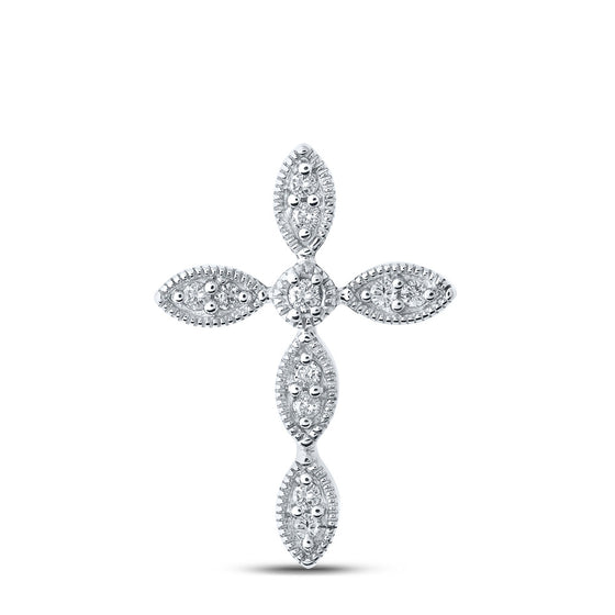 10k White Gold Womens Round Diamond Cross Pendant 1/8 Cttw