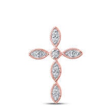  10k Rose Gold Womens Round Diamond Cross Pendant 1/8 Cttw