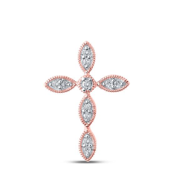 10k Rose Gold Womens Round Diamond Cross Pendant 1/8 Cttw