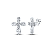  10k White Gold Womens Round Diamond Cross Earrings 1/8 Cttw