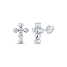  10k White Gold Womens Round Diamond Cross Earrings 1/10 Cttw