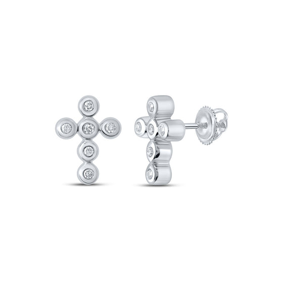 10k White Gold Womens Round Diamond Cross Earrings 1/10 Cttw