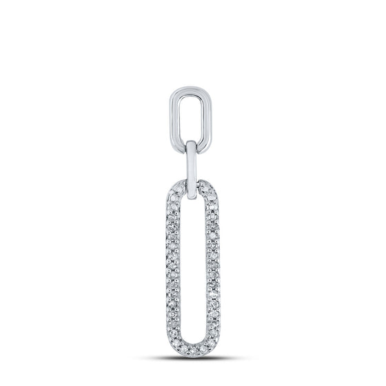 10k White Gold Womens Round Diamond Oblong Fashion Pendant 1/8 Cttw