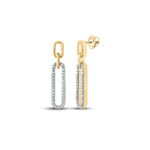  10k Yellow Gold Womens Round Diamond Oblong Dangle Earrings 1/5 Cttw