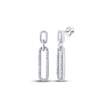  10k White Gold Womens Round Diamond Oblong Dangle Earrings 1/5 Cttw