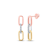  10k Tri-Tone Gold Womens Round Diamond Dangle Earrings 1/10 Cttw