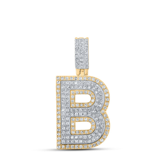 10k Two-tone Gold Mens Round Diamond B Initial Letter Pendant 1/2 Cttw
