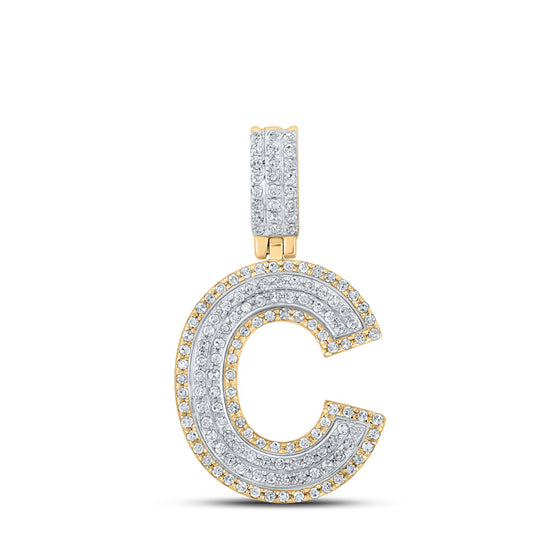 10k Two-tone Gold Mens Round Diamond C Initial Letter Pendant 1/2 Cttw