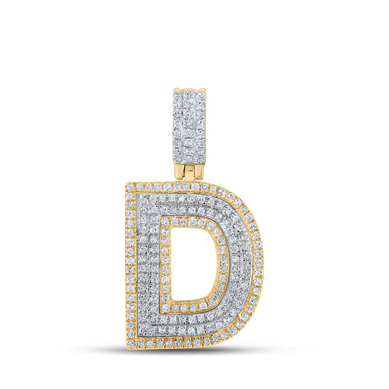 10k Two-tone Gold Mens Round Diamond D Initial Letter Pendant 1/2 Cttw