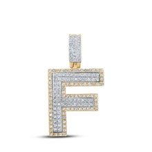  10k Two-tone Gold Mens Round Diamond F Initial Letter Pendant 1/2 Cttw