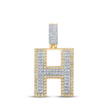  10k Two-tone Gold Mens Round Diamond H Initial Letter Pendant 1/2 Cttw