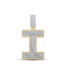  10k Two-tone Gold Mens Round Diamond I Initial Letter Pendant 1/2 Cttw