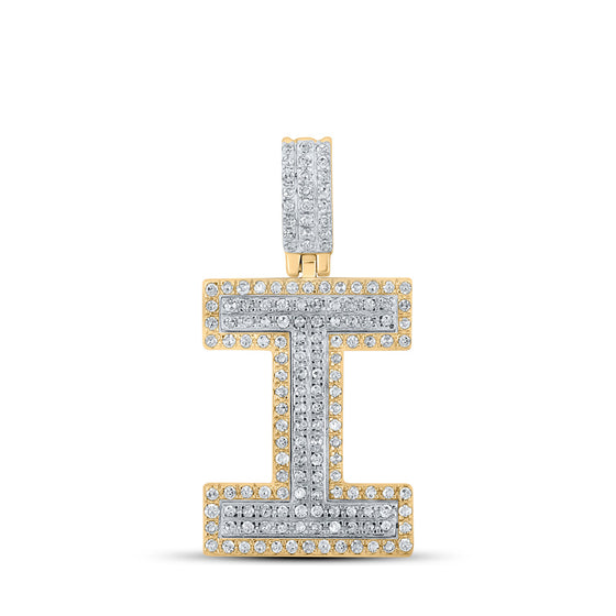 10k Two-tone Gold Mens Round Diamond I Initial Letter Pendant 1/2 Cttw