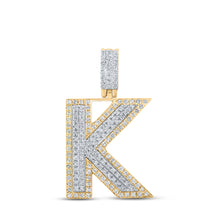  10k Two-tone Gold Mens Round Diamond K Initial Letter Pendant 1/2 Cttw