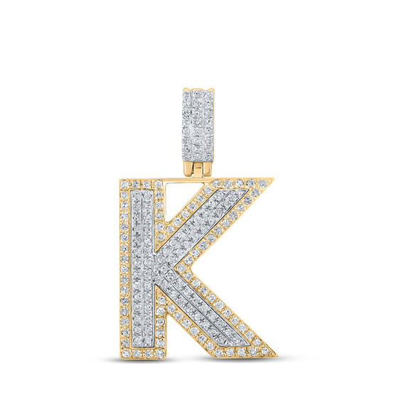 10k Two-tone Gold Mens Round Diamond K Initial Letter Pendant 1/2 Cttw